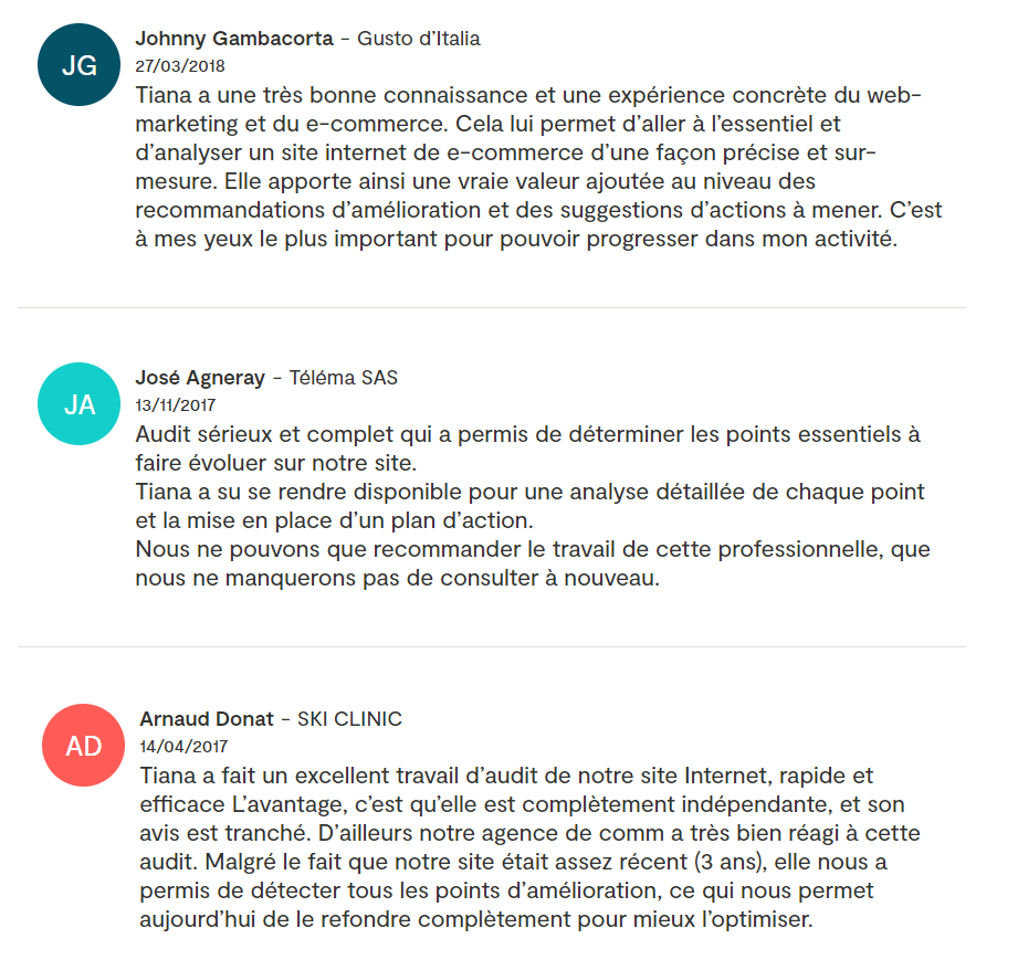 Avis et recommandations sur le profil de Tiana Sublet sur Malt
